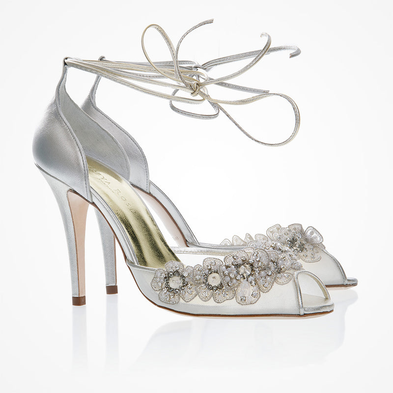 Marlene embellished blossoms ankle-tie silver sandals - Liberty in Love