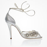 Marlene embellished blossoms ankle-tie silver sandals - Liberty in Love