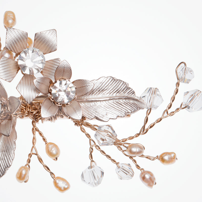 Meadowsweet rose gold enamelled blossoms and leaves hair clip - Liberty in Love