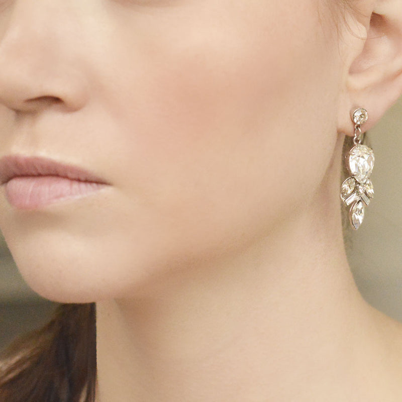 Medium drop crystal leaf splay earrings (EA5454) - Liberty in Love