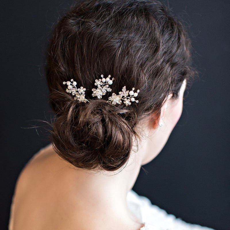 Mia crystal and pearl floral hair pins - Liberty in Love
