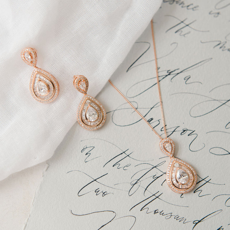 Montgomery rose gold necklace and earrings bridal jewellery set - Liberty in Love
