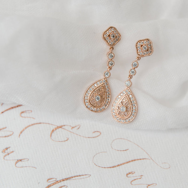 Moonstruck rose gold necklace and earrings bridal jewellery set - Liberty in Love