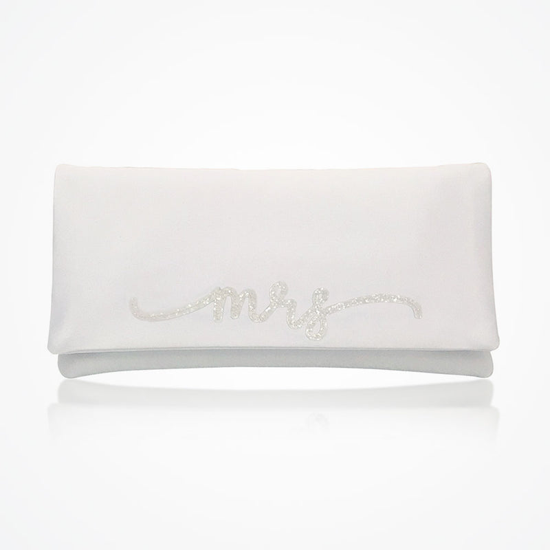 'Mrs' glittered letters ivory satin clutch (updated) - Liberty in Love