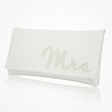 'Mrs' glittered letters ivory satin clutch (classic) - Liberty in Love