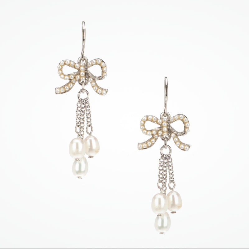 Vintage-inspired bridal bow tassel earrings - Liberty in Love