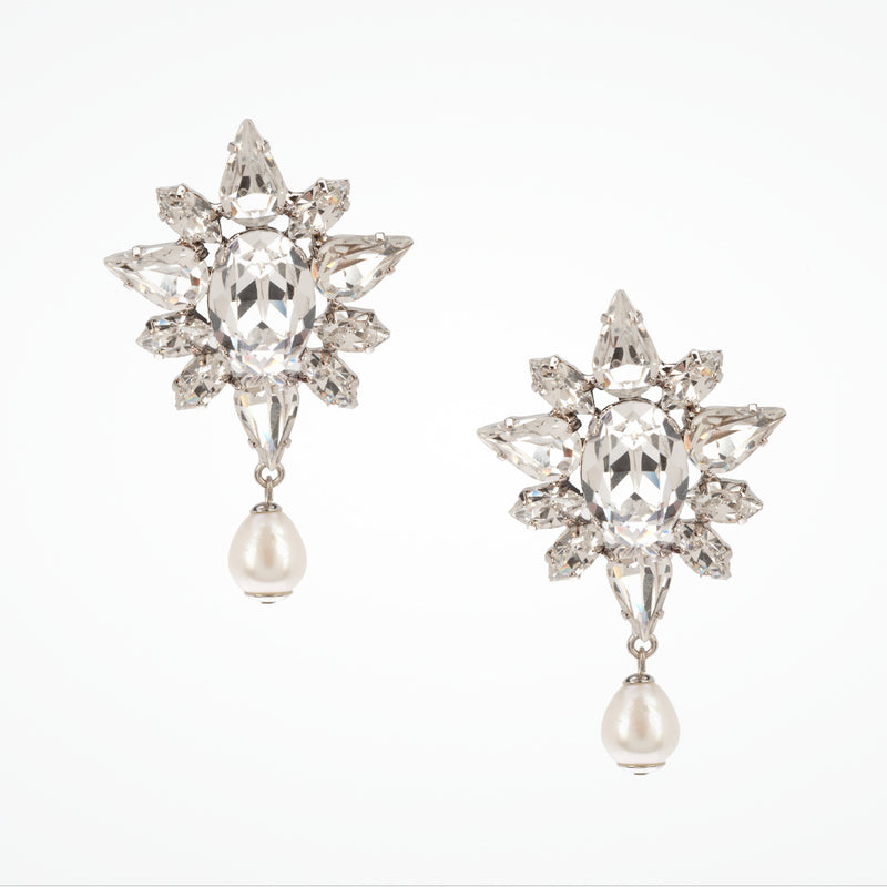 Crystal and pearl flower drop bridal earrings - Liberty in Love