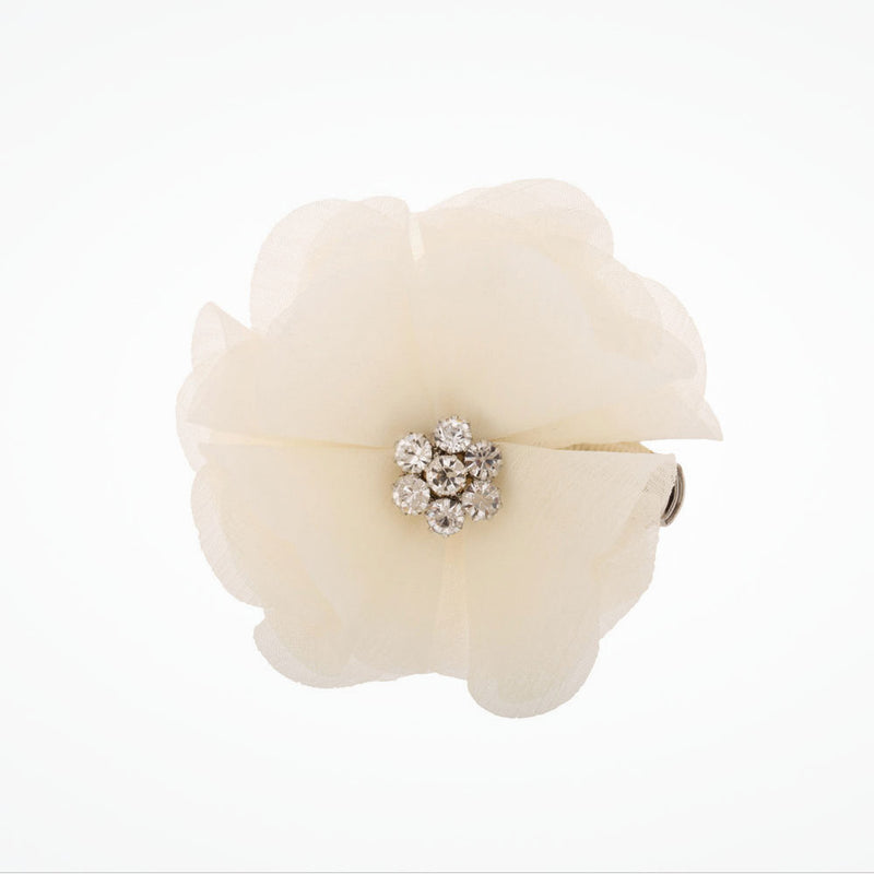 Ivory fabric flower hair clip with crystals - Liberty in Love