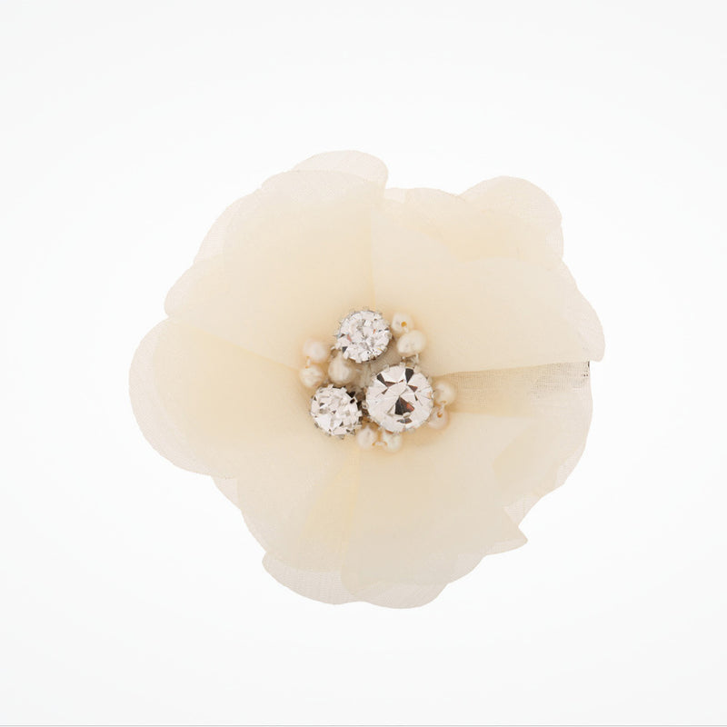 Ivory fabric flower hair clip with pearls and crystals - Liberty in Love
