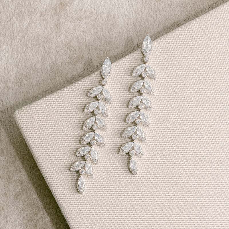 Natalia crystal leaves long drop earrings - Liberty in Love