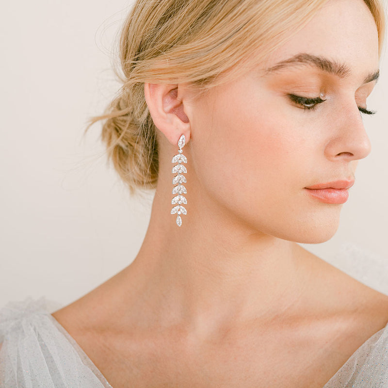 Natalia crystal leaves long drop earrings - Liberty in Love