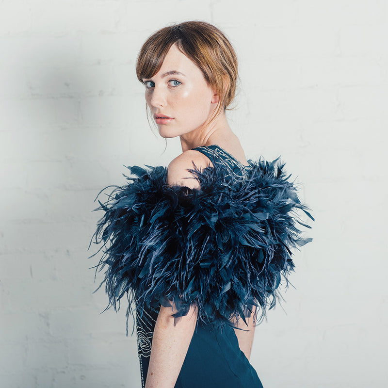 Navy ostrich feather bridal stole - Liberty in Love