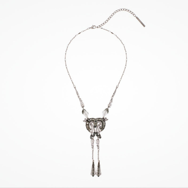 Symmetric pendant drop with crystal fan geometric scroll motif (NE9156) - Liberty in Love