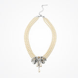 Triple ivory pearl strand choker necklace with fan bow motif (NE9589) - Liberty in Love
