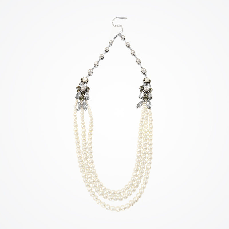 Pearl multi-strand necklace with vintage crystal buckle features (NE9648) - Liberty in Love