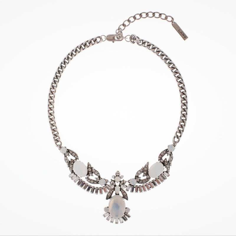 Large silver chain drop necklace with bird in flight detail (NE9844) - Liberty in Love