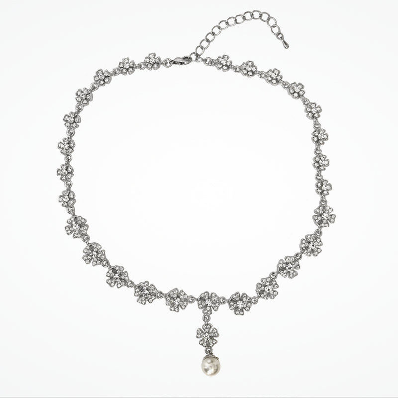 Lila crystal flower and pearl necklace - Liberty in Love