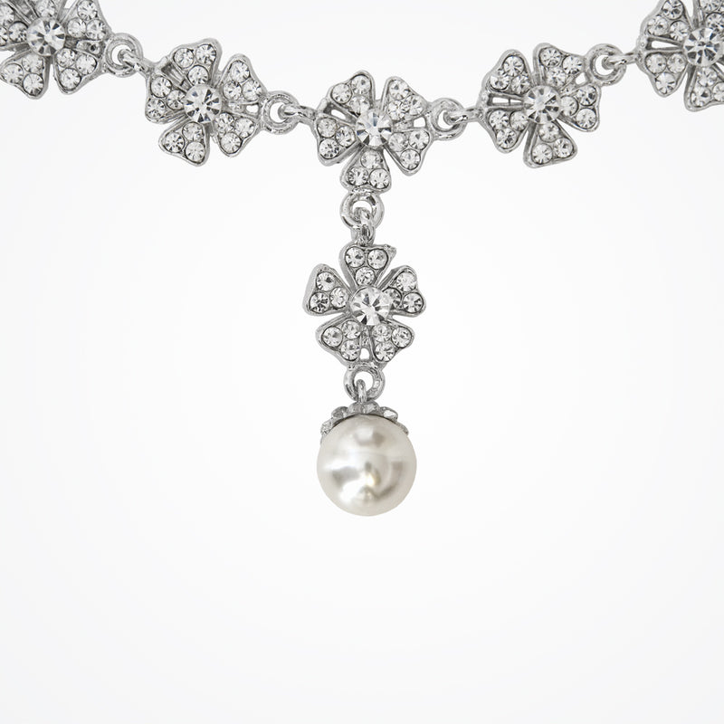 Lila crystal flower and pearl necklace - Liberty in Love