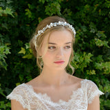 Nicole enamelled silver leaves and pearl buds hair vine - Liberty in Love