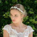 Nicole enamelled silver leaves and pearl buds hair vine - Liberty in Love