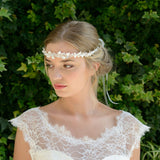 Nicole enamelled silver leaves and pearl buds hair vine - Liberty in Love