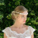 Nicole enamelled silver leaves and pearl buds hair vine - Liberty in Love