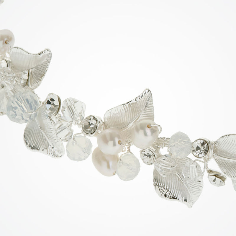Nicole enamelled silver leaves and pearl buds hair vine - Liberty in Love