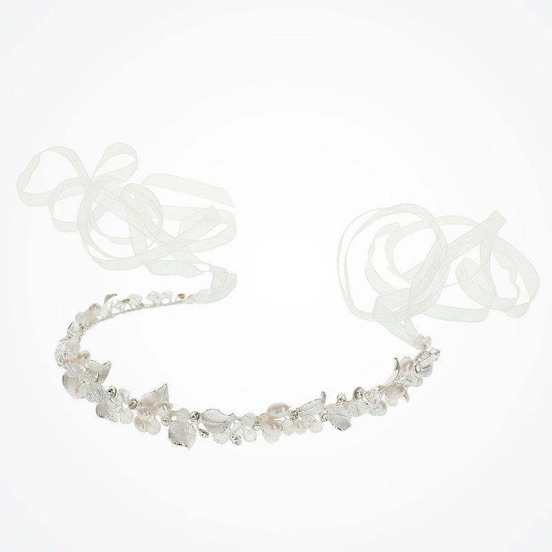 Nicole enamelled silver leaves and pearl buds hair vine - Liberty in Love