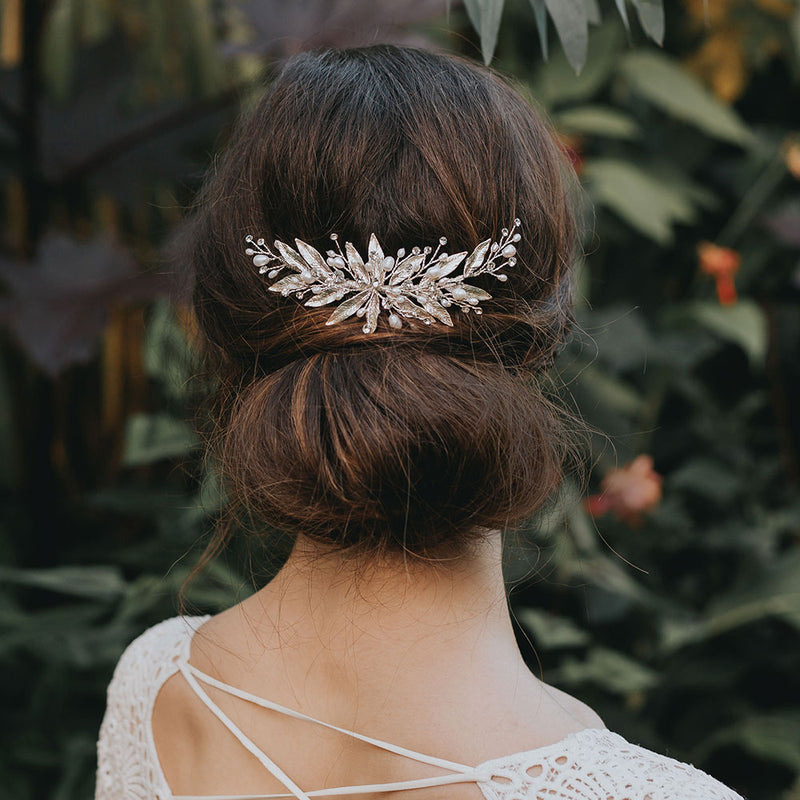 Nieva enamelled leaves with pearl and crystal sprigs hair clip - Liberty in Love