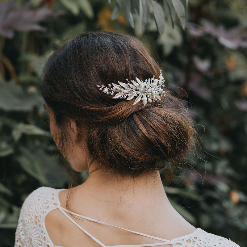 Nieva enamelled leaves with pearl and crystal sprigs hair clip - Liberty in Love