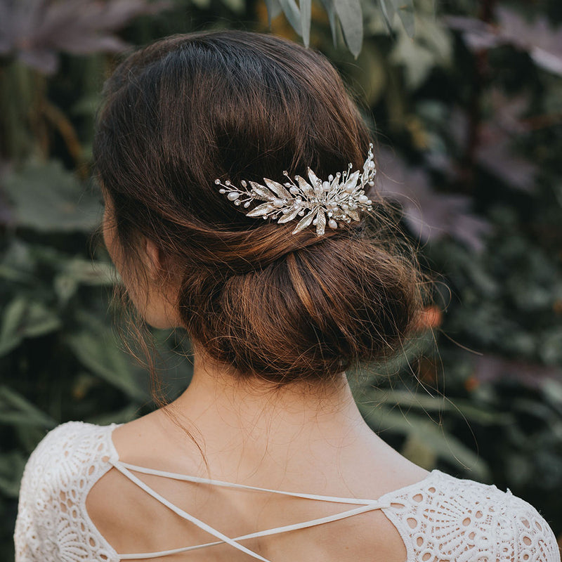 Nieva enamelled leaves with pearl and crystal sprigs hair clip - Liberty in Love