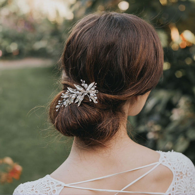 Nieva enamelled leaves with pearl and crystal sprigs hair clip - Liberty in Love