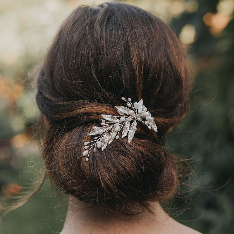 Nieva enamelled leaves with pearl and crystal sprigs hair clip - Liberty in Love