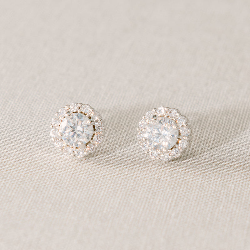 Nikka round crystal bridal stud earrings (silver) - Liberty in Love
