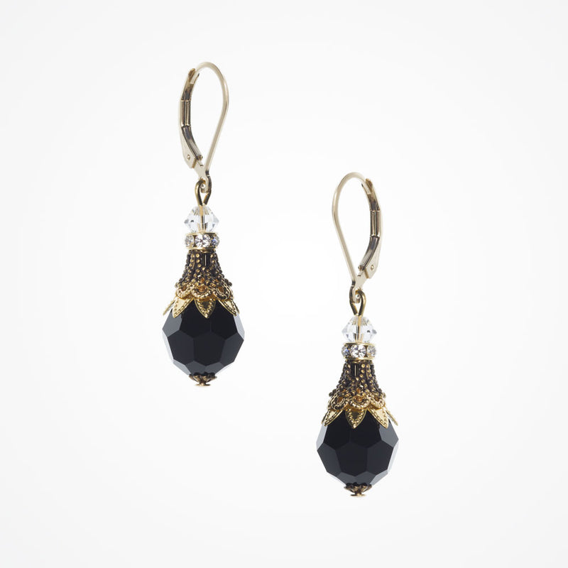 Noir black crystal filigree gold earrings - Liberty in Love
