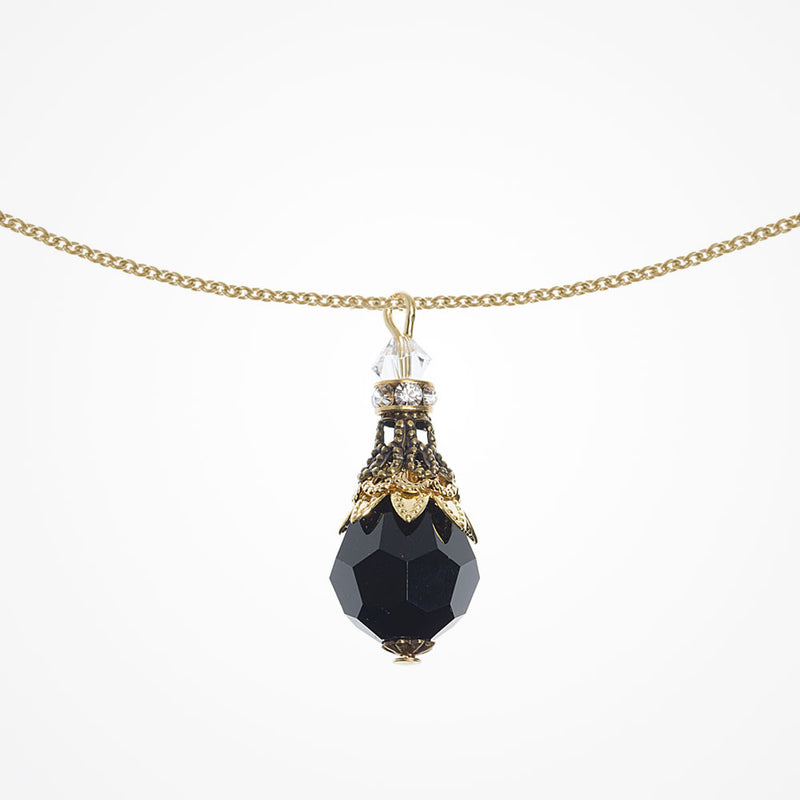 Noir black crystal filigree gold pendant necklace - Liberty in Love