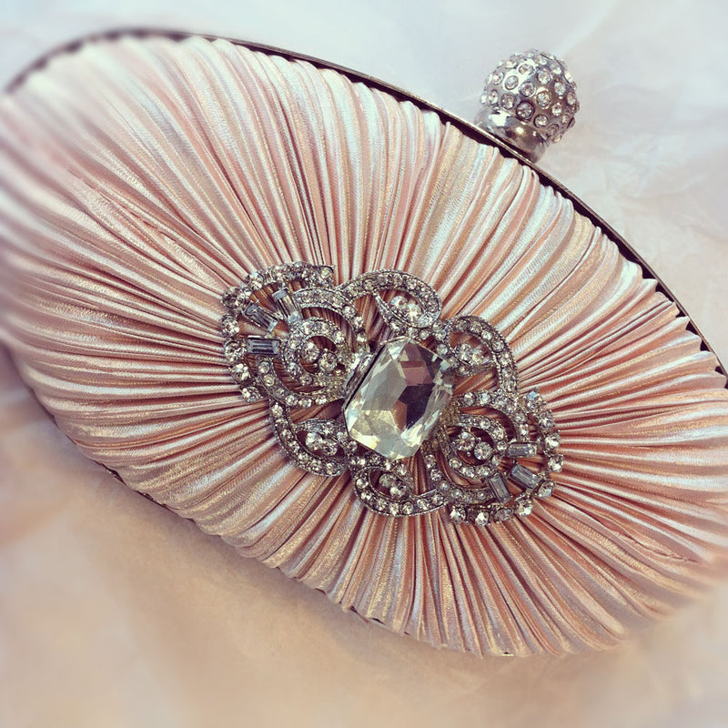Nude ruched brooch oval clutch - Liberty in Love