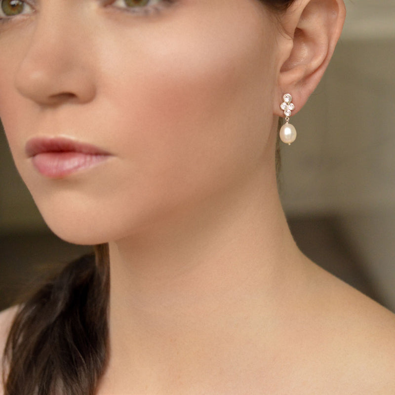 Octavia CZ and pearl drop earrings - Liberty in Love