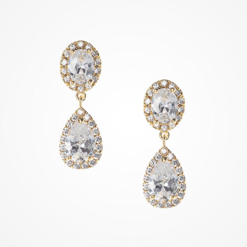 Oval and teardrop CZ gold earrings Odelia Liberty in Love