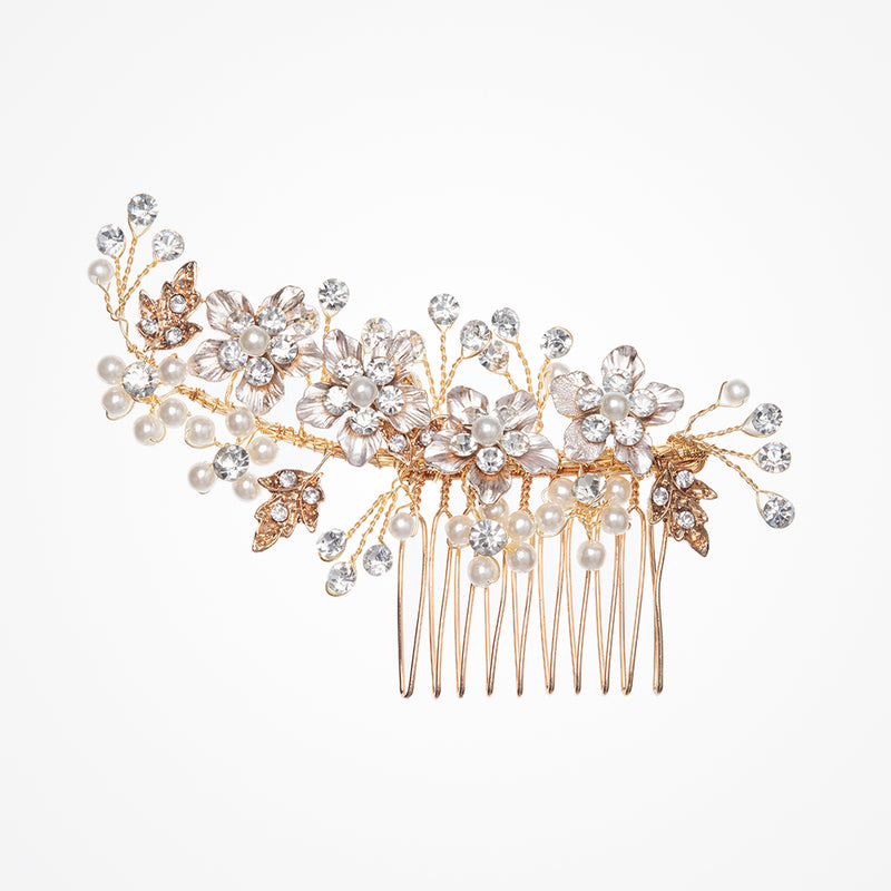 Oia enamelled crystal blossoms gold hair comb - Liberty in Love