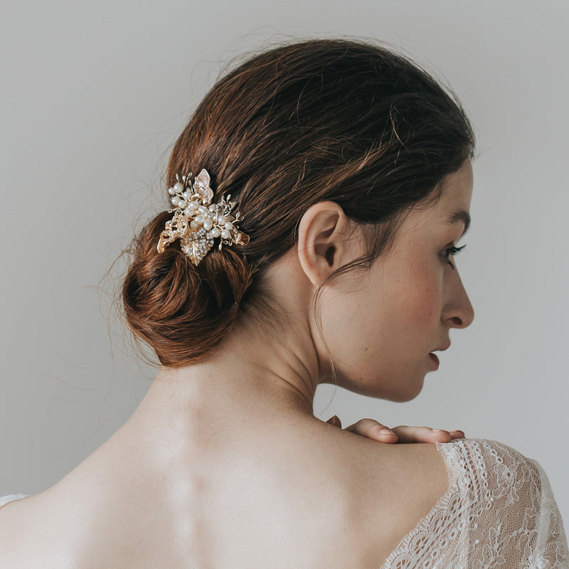 Orchid antique gold floral hair clip - Liberty in Love