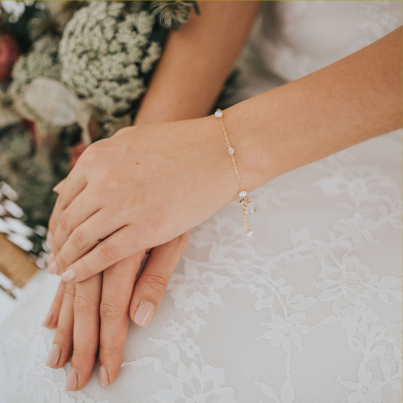 Gold plated pearl crystal bridal bracelet Pandora bracelet