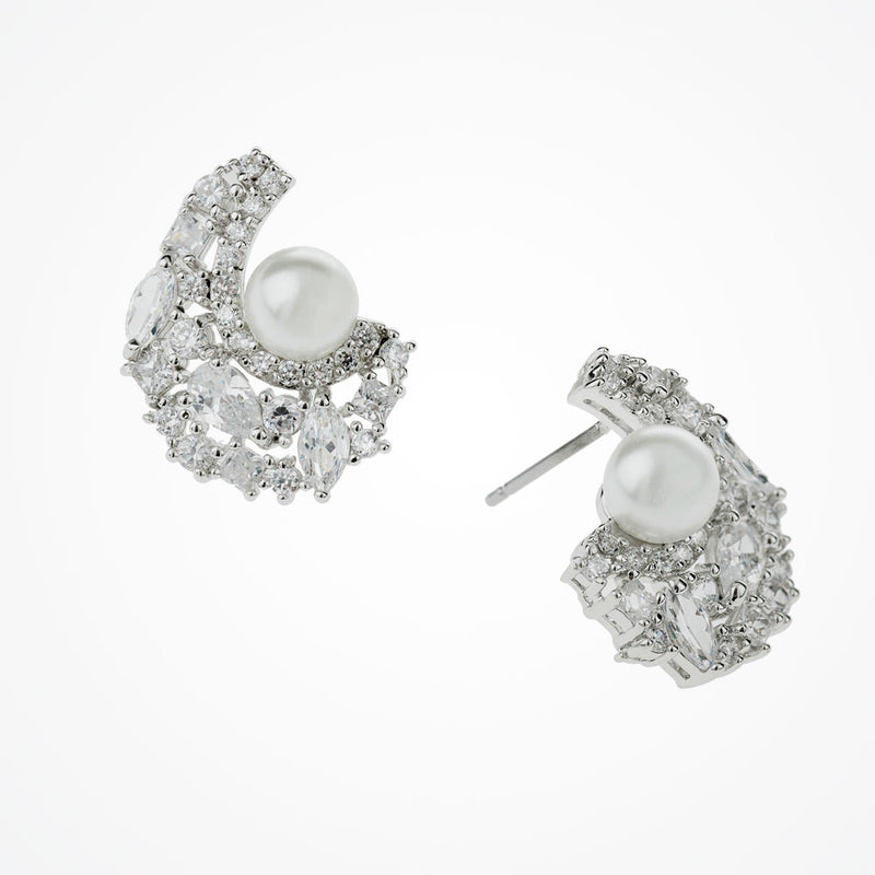 Pavillion pearl crescent bridal stud earrings - Liberty in Love