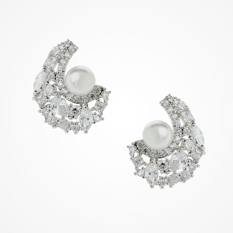 Pavillion pearl crescent bridal stud earrings - Liberty in Love