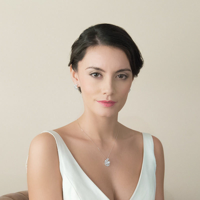 Pavillion pearl crescent bridal stud earrings - Liberty in Love