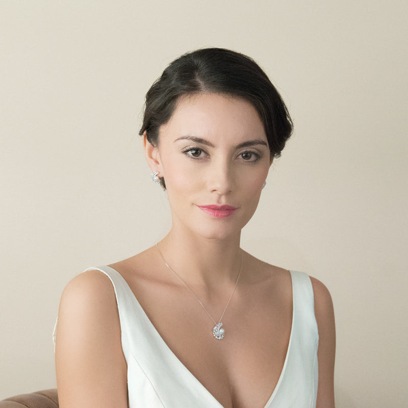Pavillion pearl crescent bridal stud earrings - Liberty in Love