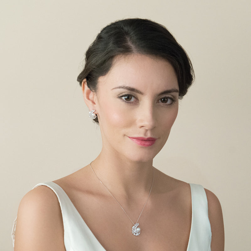 Pavillion pearl crescent bridal stud earrings - Liberty in Love