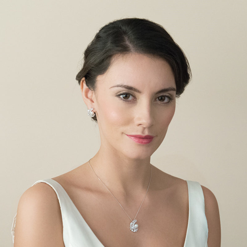 Pavillion pearl crescent bridal stud earrings - Liberty in Love
