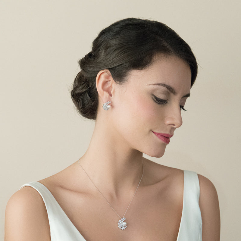 Pavillion pearl crescent bridal stud earrings - Liberty in Love