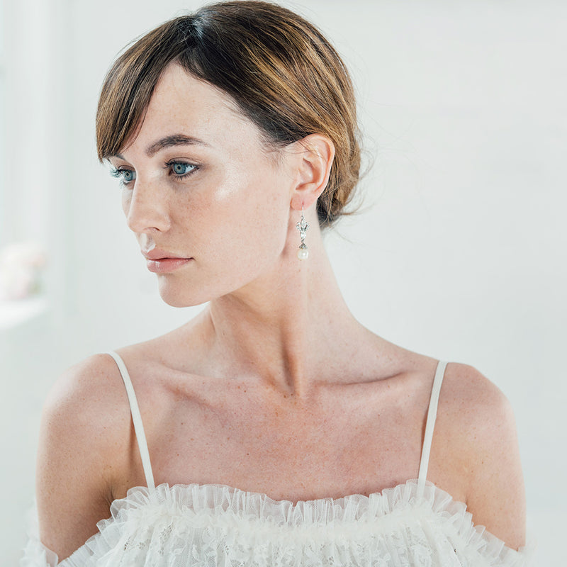 Pearl and crystal linear drop earrings - Liberty in Love